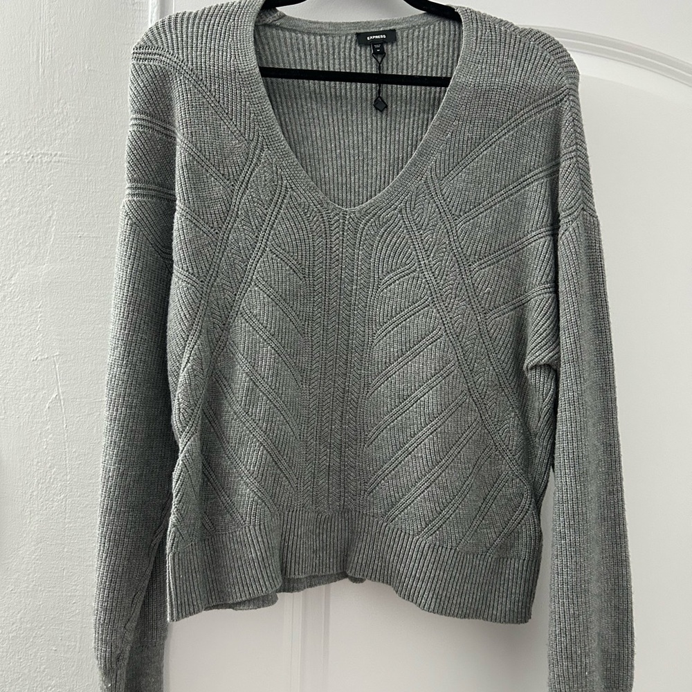 Express Gray V-Neck Sweater